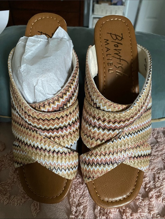 Blowfish Shoes - Blowfish Woven Zigzag Tan & Multicolor Crisscross Slides